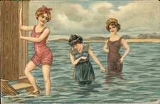 Bathing Beauties Series 30 Embossed c1900s-10s Vintage Postcard bhn picture