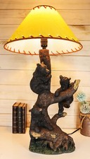 Ebros Whimsical 3 Adventurous Black Bear Cubs Climbing Stunted Tree Table Lamp picture