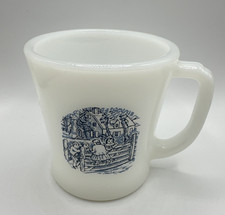 Vintage Milk Glass Coffee Cup Currier And Ives Mug picture
