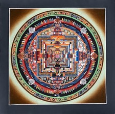 HAND-PAINTED KALACHAKRA MANDALA – WHEEL OF LIFE TIBETAN THANGKA PAINTING picture
