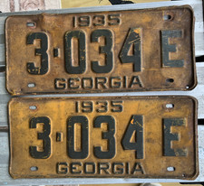 VTG 1935 Georgia License Plate Rare Pair All Original Paint Metal Good Classic picture