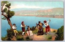 Antique Italy Postcard SORRENTO Folk Dancers Bay of Naples 1910s picture