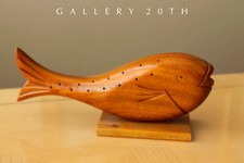 EXCELLENT MCM JAPAN KOI FISH SCULPTURE VTG TEAK WOOD ART MID CENTURY 50'S 60'S picture