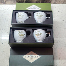 Hendrick's Gin Porcelain Teacups Set of 4 White/Gold w/ Original Boxes picture