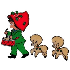Christmas Foam Magnets Drummer Boy Poodles 3pc Glitter Holiday Dog Grandma Vtg picture