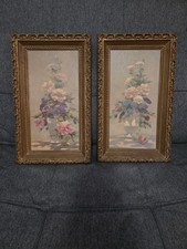Vtg Truart Wall Hangings Regency Floral Vases Gold Pair Plastic Lightweight 9x15 picture