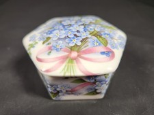 Vintage Crownford Giftware England bone china trinket box forget me not flower picture