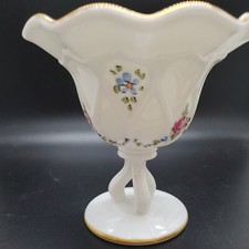 Westmoreland  Milk Glass Candy Dish Painted Flowers Signed T Naples 1925 picture