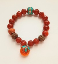 Artist Made 20mm Carnelian Buddha Bracelet Tibetan Inlay Beads OOAK picture