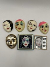 Vintage  CERAMIC & PLASTIC Faces FRIDGE MAGNET Harlequin Lot of 7 New Orleans picture