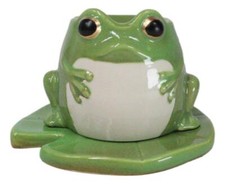 Whimsical Green Toad Frog On Lily Pad Ceramic Essential Oil Warmer Candle Holder picture