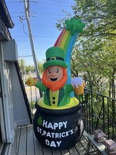 12ft Giant Happy St. Patricks Day Inflatables Leprechaun Holding Lucky Shamrock picture