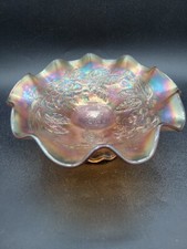 Antique Carnival Glass Peach Compote Footed Dish Dogwood Sprays Dugan Diamond Co picture
