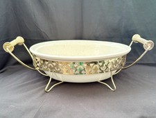 RARE Vintage Atomic MCM Miramar of CA Casserole Serving Dish & Brass Stand 15”  picture