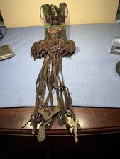 VINTAGE PAINTED LEATHER SHAMANS BAG SLIDES OPEN COINS & KEYS ON FRINGE 19