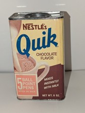 Vtg Nestle Quik Chocolate 8 oz Tin Container With Contents Very Rare  picture