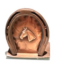 Vintage Antique Hand Made Copper Horse Shoe Good Luck Desk Table Accessory Decor picture