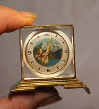 Home Watch Company Swiss mtns miniature travel clock manual wind brass lucite picture