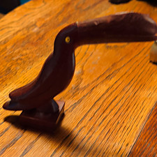 Vintage Wood Toucan Figurine Sculpture, Brown, Wooden Base picture