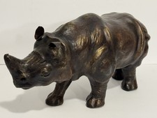 Vintage Leather Wrapped Embossed Rhinoceros Rhino Sculpture Figure Statue picture