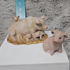 Porcelain Pig & Piglets Figurine Set - Pig Animal Figurines picture