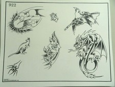 Vintage Spaulding & Rogers Tattoo Flash Sheet 922 Dragon Rose Spider Kangaroo picture
