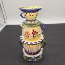 Vintage 1999 Enesco Julie Ueland Pottery Candlestick Holder Teapot Stack 7