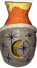 Pottery nice hand-made candle incense burner Vase ? Moon Stars And Sun ￼ picture