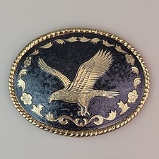 Vintage American Eagle Belt Buckle Gold Tone Western Made in USA Large 4