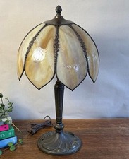 Vtg Meyda Tiffany Style Table Lamp Art Nouveau Yellow Slag Glass Shade picture