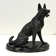 Vintage German Shepherd Dog Metal Statue Sculpture On Marble Base picture