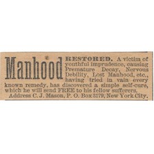 C.J. Mason Manhood Restored NY Hartford 1886 Newspaper Ad AF7-SS8 picture