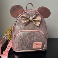 Disney Parks Loungefly Minnie Mouse Rose Gold Sequin Mini Backpack picture