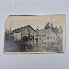 Antique RPPC Logging Lumber Camp Men Cabins Real Photo Postcard AZO Canada 1920s picture