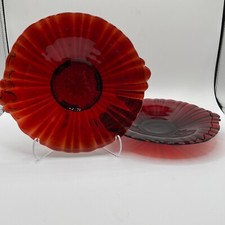 Old Cafe Pattern Royal Ruby Depression Glass Bowls Anchor Hocking Set of Two picture