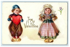 1910 Dutch Kids Boy Girl Giving Love Embossed Valentines Day Postcard picture