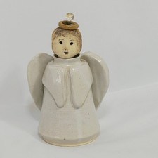 Vintage Handmade Folk Art Angel Oil Lamp Pottery Signed KIM Whimsy Goth picture