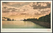 1906 Nightfall on St. Clair River Michigan Vintage Detroit Publishing Postcard picture
