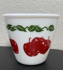 Vintage Hazel Atlas White Milk Glass Mixing Bowl With Apples & Leaves Design picture