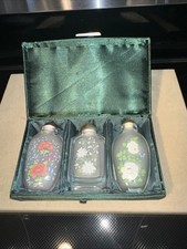 Vintage Inside Painted Snuff Bottles Flower Design in Padded Box Set of 3 picture