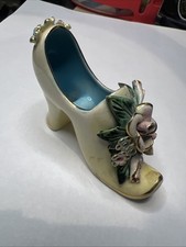 ROZART Vintage Miniature Yellow High Heel Shoe Hand Decorated Ceramic Flowers picture