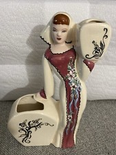Ceramic Weil Ware Made In California MCM Tall Lady Vase Redish Brown Hair Rare picture