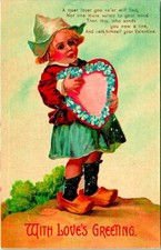 Dutch Girl Clogs Flower Wreath Valentine's Day Clapsaddle 1910s Vtg Postcard picture