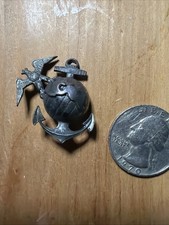 USMC ANTIQUE WW2 Hat Badge ,screw Back,STERLING RARE  picture