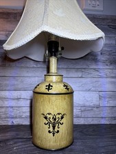 Vintage Transworld Yellow Metal Toleware Canister Table Lamp Fleur De Lis picture