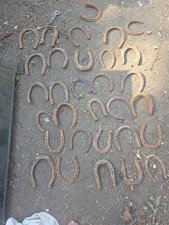 Set of 31 Vintage Metal Hand-Forged Horseshoes Very Old picture