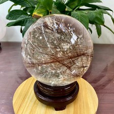 17.9LB Top Natural Copper hair quartz Sphere Crystal Energy Ball Reiki Healing picture