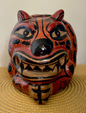 Vintage 1994 Nicaraguan Terracotta Jaguar Tribal Mask Signed Hand Painted picture