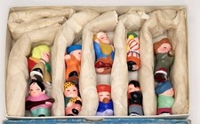 Vintage Wuxi Huishan Clay Figurines Lot of 10 Hand Painted Chinese Dolls w/ Box picture