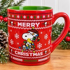Peanuts Snoopy Merry Christmas Ho Ho Ho Coffee Mug Red Green Ceramic 2020 picture